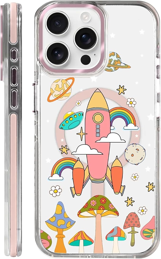 Case for iPhone 14 Pro Max,[Compatible with MagSafe],Spaceship Mushroom Phone Case Design，for Women Girls Magnetic Clear Cover - Slim, Sleek, & Shockproof Protection