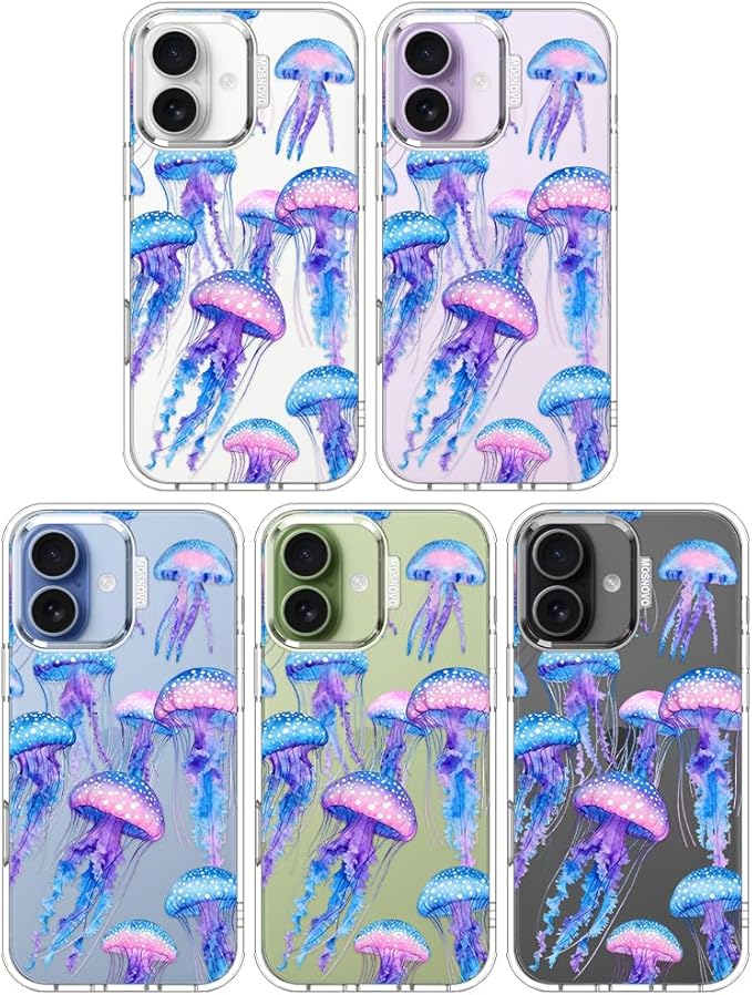 MOSNOVO for iPhone 17 Case, Shockproof Military-Grade Protection 6.6ft Drop Tested, Camera Control, Clear Phone Case for iPhone 17, Mystic Jellyfish Design