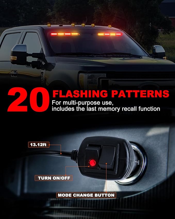 HLauto 6Z4J Emergency Dash Strobe Lights: 2x16.8 inch Red Amber Safety Lights, 48 LED Flashing Warning Hazard Interior Windshield Visor Traffic Light Bar for Trucks, Construction Vehicles