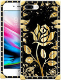 Compatible with iPhone 8 Plus 7 Plus Case, Shine Gold Rose Luxury Golden Decoration for Girl Women Soft TPU Shockproof Protective Hard PC Back for iPhone 8 Plus 7 Plus