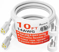 HUANCHAIN 14 Gauge 10 FT (2Pack) Flat Plug Extension Cord White Indoor Outdoor, Heavy Duty 3 Prong Grounded Low Profile Extension Wire Flexible, 15A 1875W 125V 14AWG SJTW, ETL Listed.