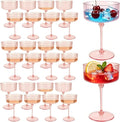 PLULON 24 Pcs Pink Champagne Martini Glasses Set 10 Oz Plastic Ribbed Coupe Cup, Cocktail Glasses Champagne Cup Tower Vintage Margarita Glassware for Clubs Gifts Wedding Bachelor Party Outdoor Events