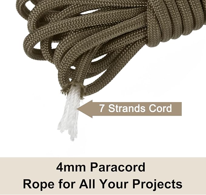 550 Paracord Rope 26ft, 4mm Thin Paracord Nylon Cord 7-Strand Core [for Tent Camping Outdoor Gear] - Dark Brown