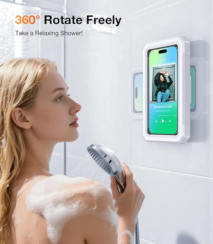 Coolpow Shower Phone Holder Waterproof Phone Holder for Shower Wall Waterproof【Anti-Fog】480°Adjustable Retractable Bathroom Phone Holder Mount Stand Water Proof Shower Case for iphone 4-7" Cellphones
