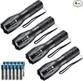 Whaply LED Flashlights,4pack Tactical Flashlight High Lumens Lights with 12Pack AAA Batteries Portable Waterproof Zoomable Flashlight with 5 Mode for Camping/Outdoor/Emergency(Black-4pack)