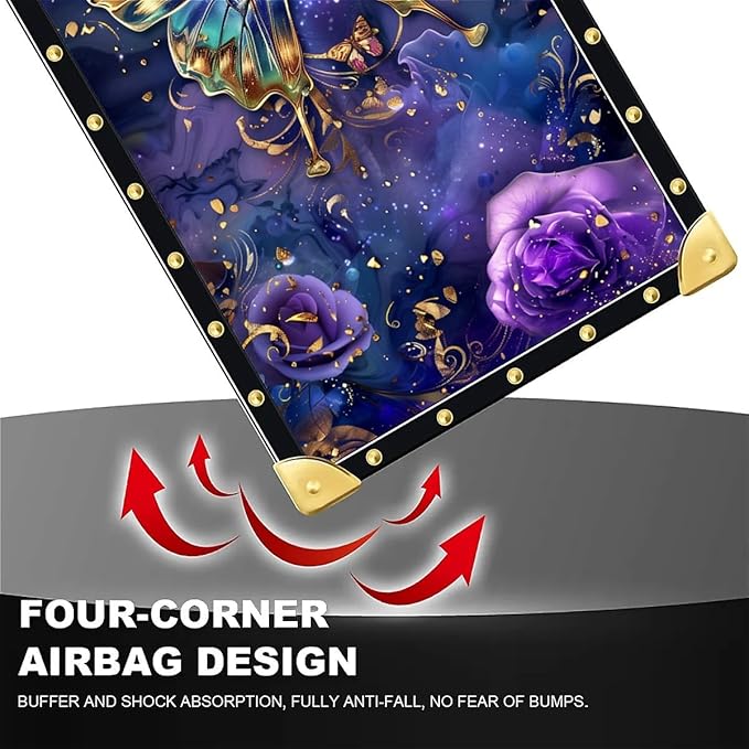 for iPhone 17 Case Luxury Golden Decoration for Girl Women Soft TPU Shockproof Protective Hard PC Back for iPhone 17 Crazy Pattern Glistening Golden Butterfly Vibrant Purple Blue