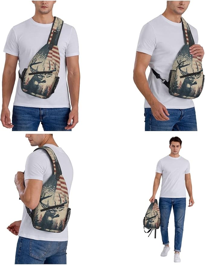 FyLybois Deer Sling Bag for Women Lightweight Crossbody Backpack Casual Daypack with Adjustable Strap for Travel Work Hiking Everyday Use