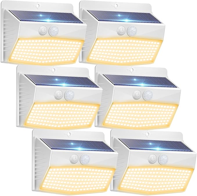 Peasur 6 Packs Solar Outdoor Lights Motion Sensor, Solar Security Lights Waterproof with 3 Lighting Modes Solar Powered Wall Lights Outside for Garden Fence Yard Deck, Warm White