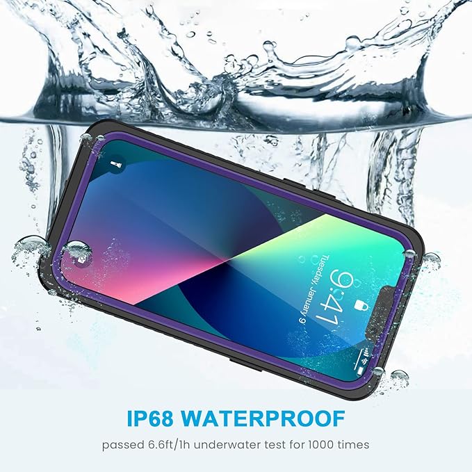 Lanhiem for iPhone 13 Case, IP68 Waterproof Dustproof Shockproof Cases with Built-in Screen Protector, Full Body Sealed Protective Front and Back Cover for iPhone 13, 6.1 inch (Purple)