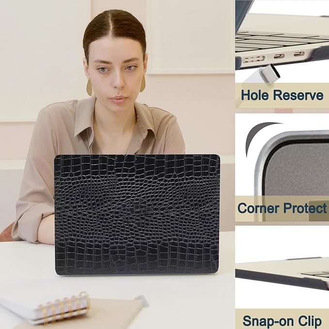 Case Cover for MacBook Pro 14 inch 2025-2021 Release M4 M3 M2 M1 Pro/Max (Model A2442 A2779 A2918 A2992 A3112 A3185 A3401),14.2" Hard Case & Soft Keyboard Cover,Black Crocodile Skin