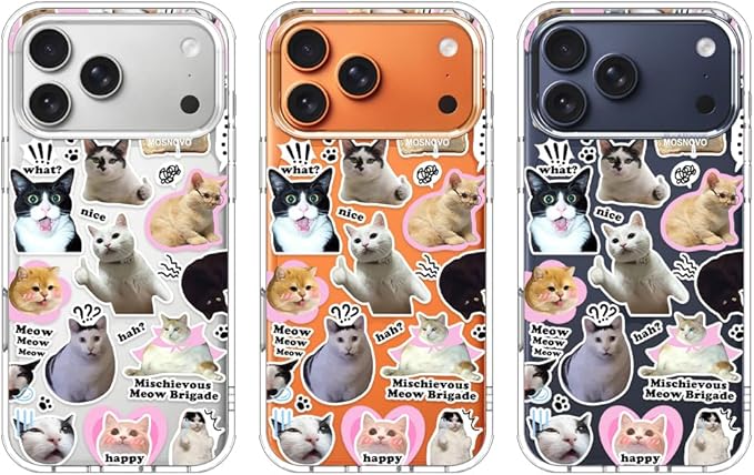 MOSNOVO for iPhone 17 Pro Max Case | Military Grade 6.6ft Drop Tested | Camera Control | Clear with The Cat Brigade Design