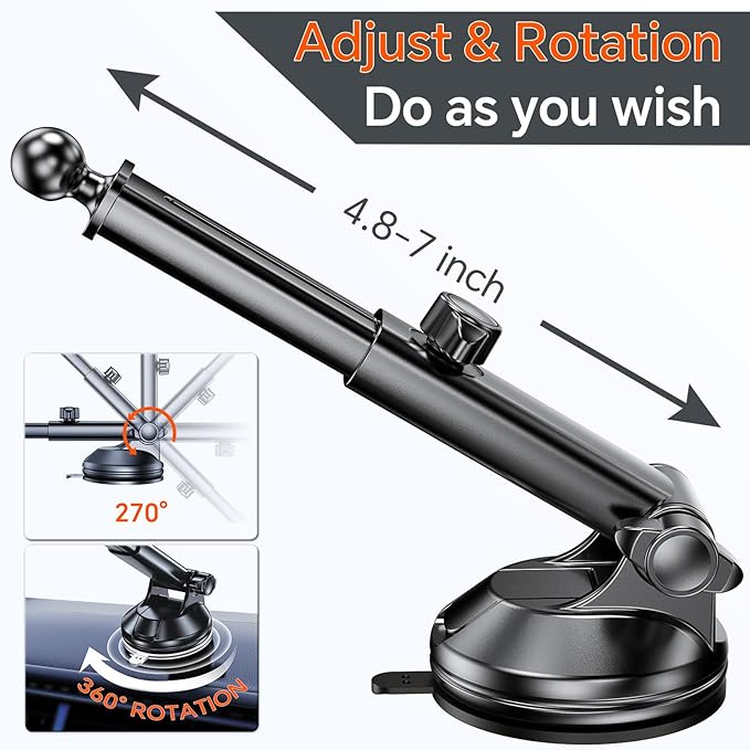GPS Suction Cup Mount for Garmin GPS Mount【Strong suction】Replacement GPS Dash Mount 17mm Ball Mount Long Dashboard Windshield Car Holder for Garmin Nuvi Drive Dezl RV Driveassist,GPS Holder for Truck