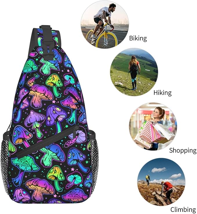 Bright Mushrooms Sling Bag For Women Men Mushroom Backpack Crossbody Shoulder Bag Sling Backpack Chest Bag Travel Hiking Casual Sport Daypack