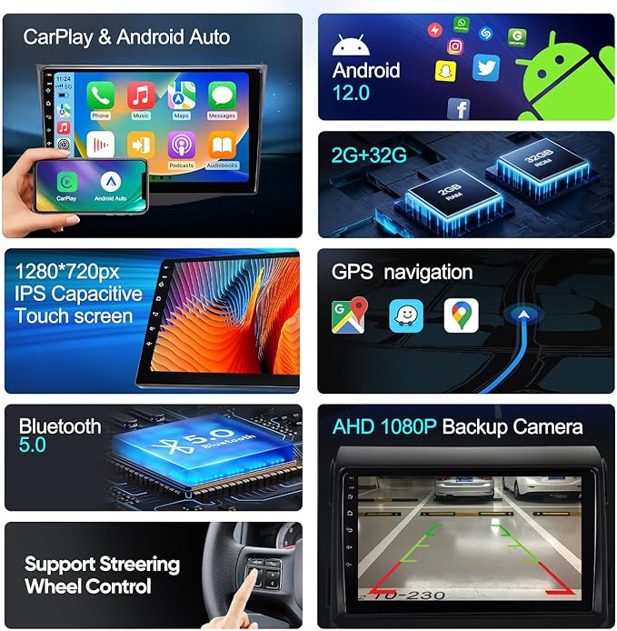 10.2 Inchs Car Stereo Radio Upgrade for Jeep Compass Patriot 2010 2011 2012 2013 2014 2015 2016 with Wireless CarPlay/Android Auto/SWC/Touch Screen/Android12/GPS Navigation/HD Backup Camera