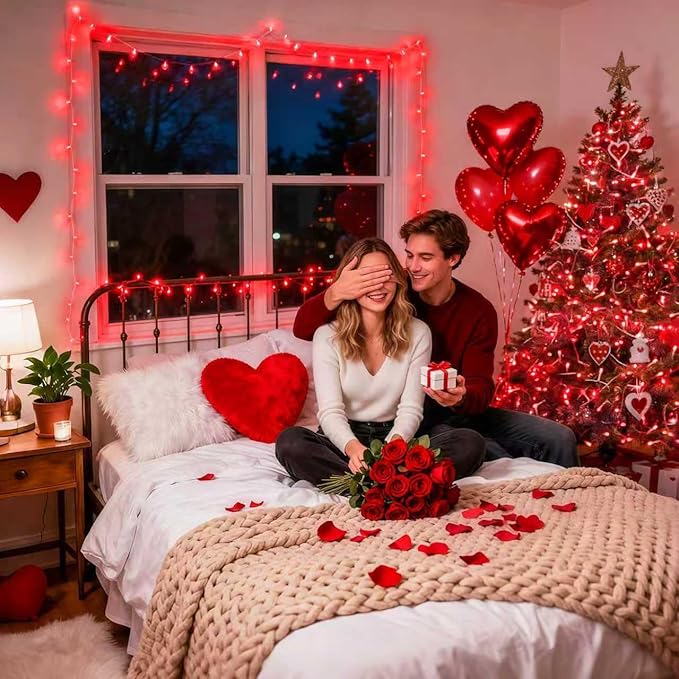 JMEXSUSS Red Valentines Day Decor Lights Clear Wire, 66ft 200 LED Red Christmas String Twinkle Fairy Lights Outdoor Indoor Plug in for Room Party Tree Valentines Day Decorations