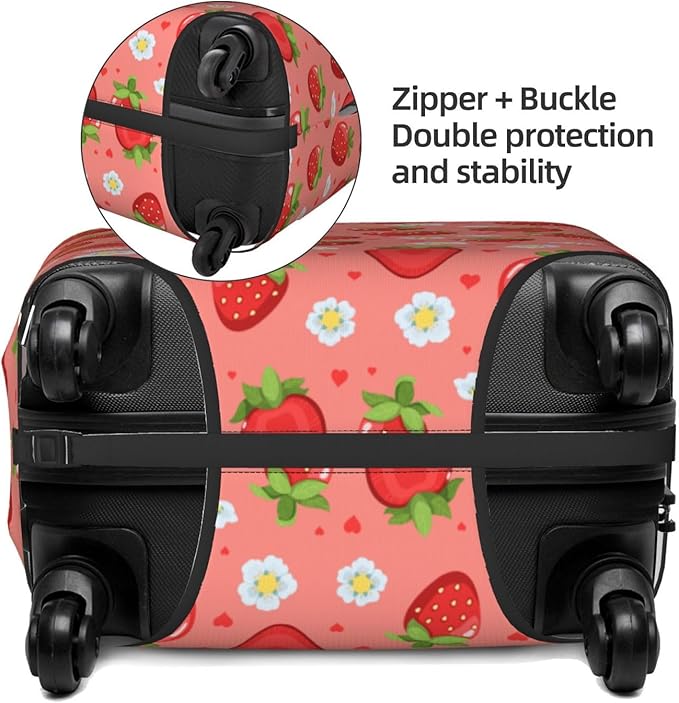 Cute Strawberry and Floral Print Elastic Luggage Cover, Suitcase Protector For Travel (Fits 29-32 Inch Luggage)