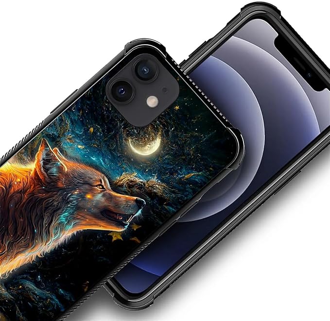 for iPhone 12 Mini Case, Star Cave Hungry Wolf Pattern Graphic Design Girl Boy Soft Silicone Hard Acrylic Shock Protection for iPhone 12 Mini