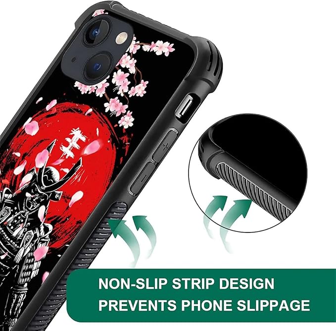 for iPhone 14 Plus Case, Sakura Japanese Samurai Pattern Graphic Design Girl Boy Soft Silicone Hard Acrylic Shock Protection for iPhone 14 Plus