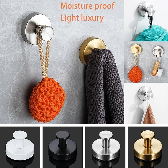 4 Pack Gold Stainless Steel Suction Cup Hooks, Up to 15 LBS, No Drill, Multi-Purpose for Bathroom, Kitchen, Shower, Front Door