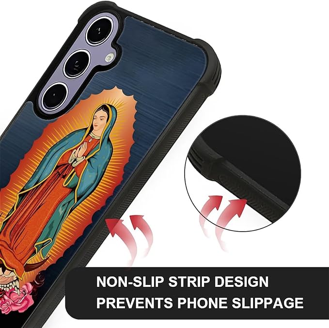 for Samsung Galaxy S24 S25 Case, Red Virgen Guadalupe Pattern Graphic Design Girl Boy Soft Silicone Hard Acrylic Shock Protection for Samsung Galaxy S24 S25