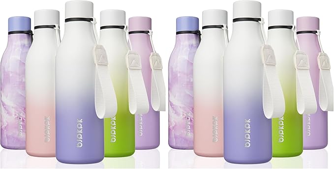 BJPKPK Insulated Water Bottle, 18 oz, Stainless Steel | Leak Proof | Pack of 2 | Lilac Elegance | With Strap