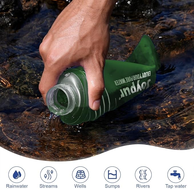 Water Filter Survival - Collapsible Water Bottle with Filter 0.01 Micron Squeeze Filtered Water Bottle 32oz for Hiking Backpacking Camping BPA-Free(Green 1000ml)