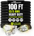 100ft Outdoor/Indoor Extension Cord 3-Outlet 12/3 Gauge Extra Heavy Duty 3 Prong SJTW, Waterproof, Flexible Cold-Resistant Long Power Cord,15A 125V 1875W, Black by LifeSupplyUSA
