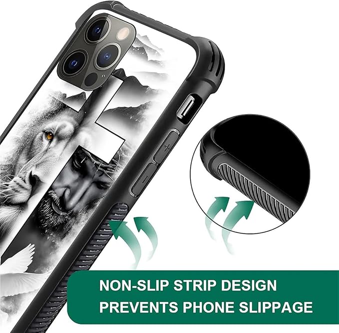for iPhone 11 Pro Max Case, Lion Cross Jesus Christ Dove Pattern Graphic Design Girl Boy Soft Silicone Hard Acrylic Shock Protection for iPhone 11 Pro Max