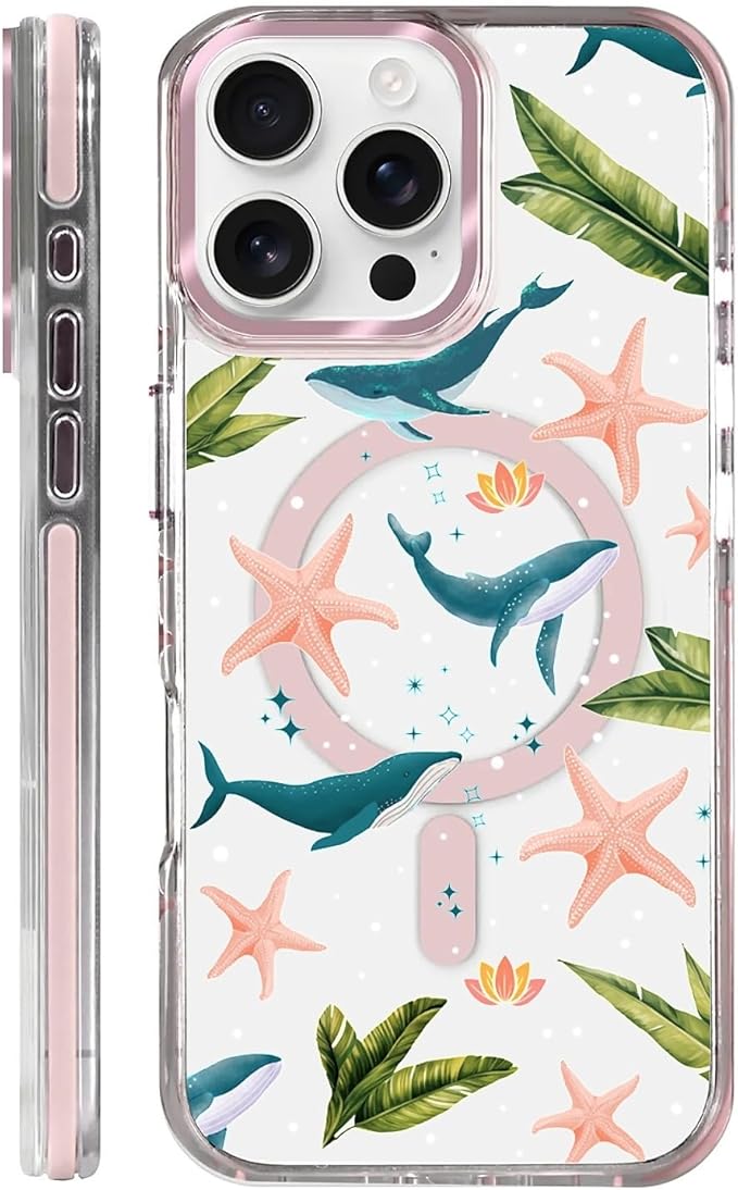 Case for iPhone 16 Pro Max,[Compatible with MagSafe],Sealife Whale Ocean Wildlife Clear Phone Case Design，for Women Girls Magnetic Clear Cover - Slim, Sleek, & Shockproof Protection