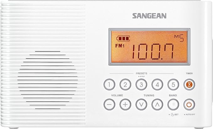 Sangean H201 Shower Radio AM/FM Waterproof, Weather Alert Radio, White