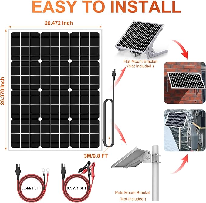 SUNER POWER 12V Solar Panel Kit 50W, High Efficiency 50 Watt Solar Panel + Ultra-Smart 10A MPPT Charge Controller, Solar Battery Trickle Charger Maintainer for Boat Car RV Motorcycle Marine Automotive