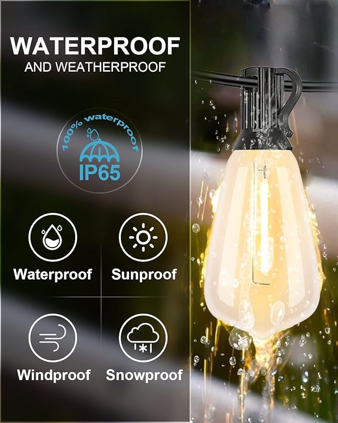 Lightdot 350FT Outdoor String Lights, LED Bistro String Lights with Shatterproof ST38 Bulbs, 2200K Dimmable, Waterproof Hanging Lights for Porch, Party, Garden, Backyard, Balcony
