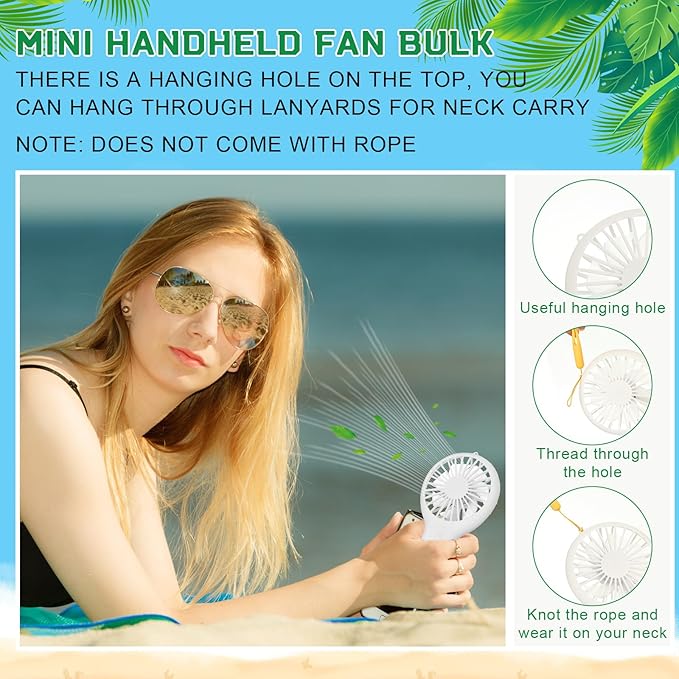 Woanger 12 Pcs Mini Handheld Fan Bulk 3 Speed USB Electric Battery Operated Small Portable Pocket Fan with Data Cable and Mounting Base Quiet Summer Gift for Wedding Camping Travel(Black and White)