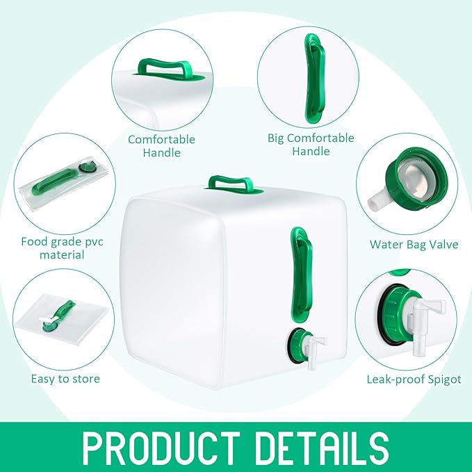 Reallnaive 3 Pack Collapsible Water Container with Spigot, Foldable Camping Water Container Portable Camping Storage Carrier Jug for Outdoors Hiking Emergency Kit Backpack (Green,5.3 Gallon)