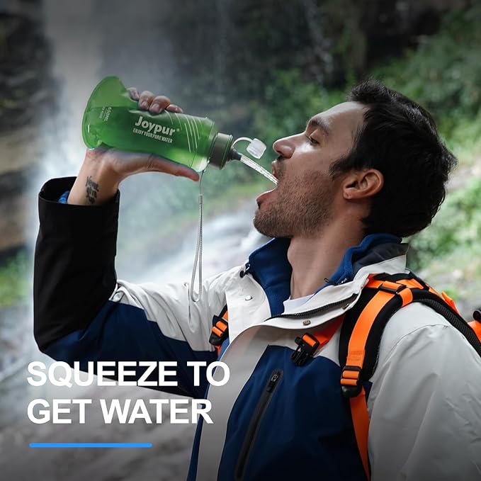 Water Filter Survival - Collapsible Water Bottle with Filter 0.01 Micron Squeeze Filtered Water Bottle 22oz for Hiking Backpacking Camping BPA-Free(Green 650ml)