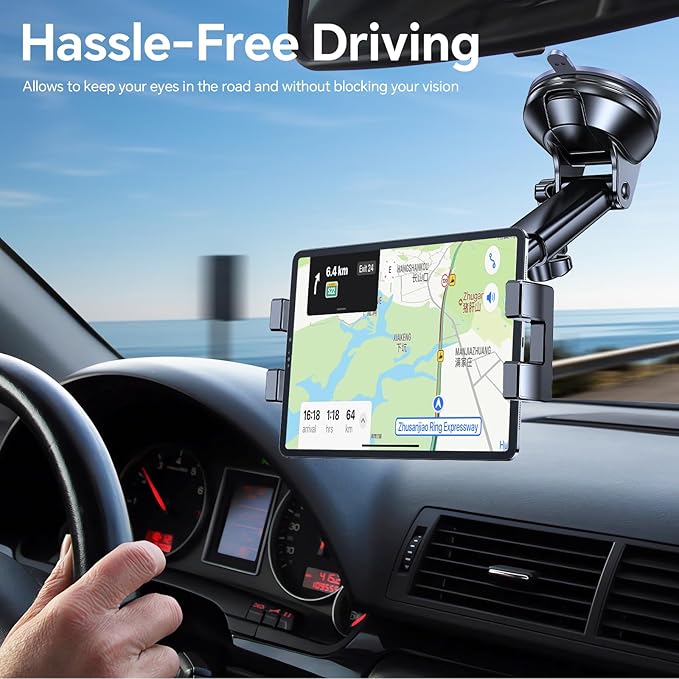 Tablet Holder for Car ipad Holder for Car【Windshield+Dash】Suction Cup ipad Mount for Truck Stand【360° 】Tablet Car Mount soporte para tableta para auto for All 4.7"-12.9" Apple iPad Samsung Galaxy Tab