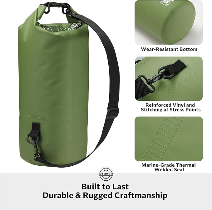 STOVER 5/10/25/30/40/55L Waterproof Dry Bag- Roll-Top Backpack w/Phone Case- Kayaking, Hiking, Camping, Boating- Men/Women