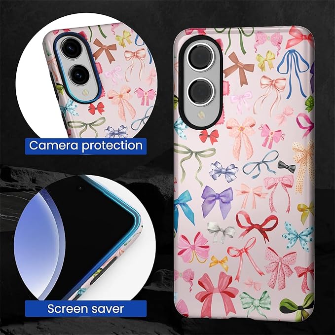 for Samsung Galaxy S25 Edge Case,HL2 Aesthetic Color Bow Tie Hybrid 2 Layer Hard Shell Silicone Protective Pattern Design Case