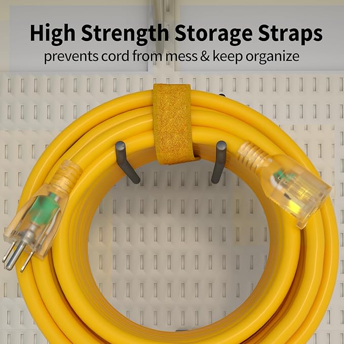 POWGRN 15 Ft 10AWG Outdoor Extension Cord Waterproof Heavy Duty 10 Gauge 3 Prong, Flexible Cold-Resistant Power Cord Indoor & Outside with Lighted Indicator End, 15Amp 1875W SJTW Yellow ETL Listed