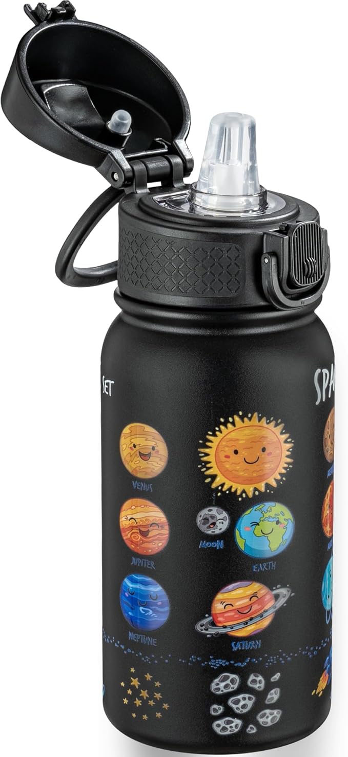 OLDLEY 12oz Kids Water Bottle, Stainless Steel Insulated Water Bottle For Kids, With Straws Leak-proof, Kids Water Bottles For School Boys Girls,Space Planet