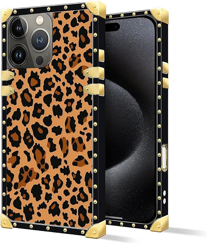 Compatible with iPhone 16 Pro Case, Brown Leopard Texture Luxury Golden Decoration for Girl Women Soft TPU Shockproof Protective Hard PC Back