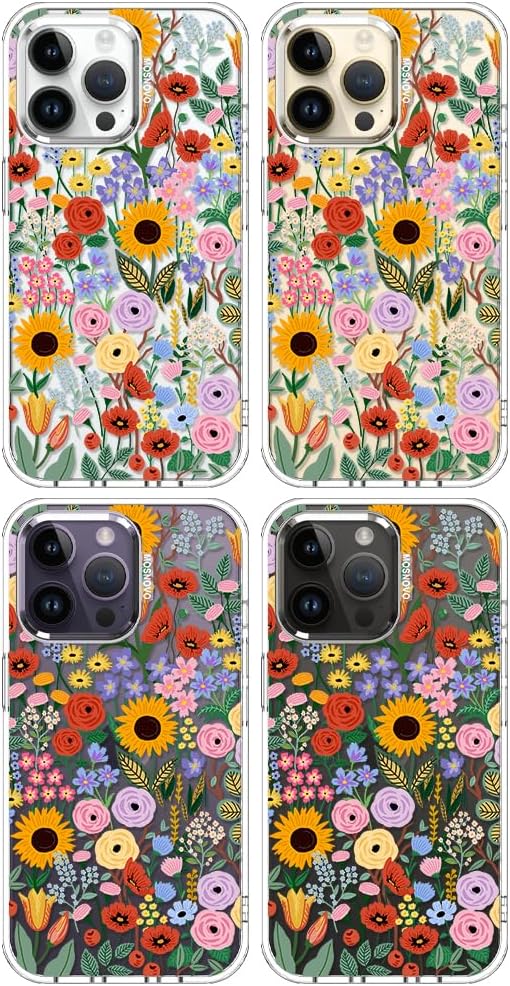 MOSNOVO Case for iPhone 14 Pro Max, [Buffertech 6.6ft Military-Grade Drop Protection] [Anti Peel Off Tech] Clear TPU Bumper Phone Case Cover Design - Blossom & Bloom