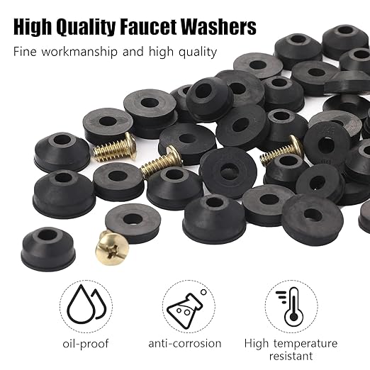 58 Pack Faucet Washer Assortment Kit - Flat and Beveled Rubber Faucet Washers for Repairing Leaks