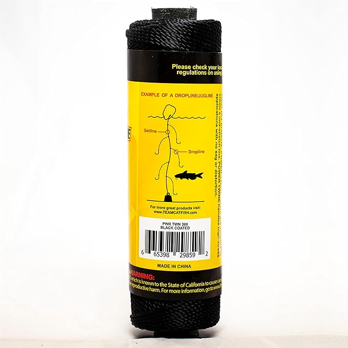 Team Catfish Power Twine – Coated Nylon Bank Line for Fishing, Bushcraft, Gardening, Home Improvement, Craft, Camping, Construction & More (#14 Line) 300 Feet, Black