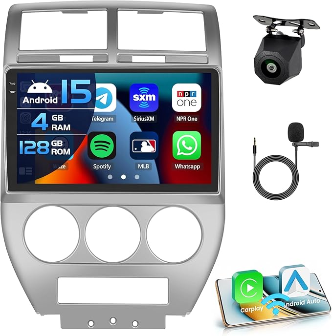 Inefala 4+128G Radio for Jeep Compass Patriot 2007 2008 2009 Android 15 CarPlay Car Stereo Touchscreen 10.1" Incell Android Auto GPS EQ 15UI Backup Camera