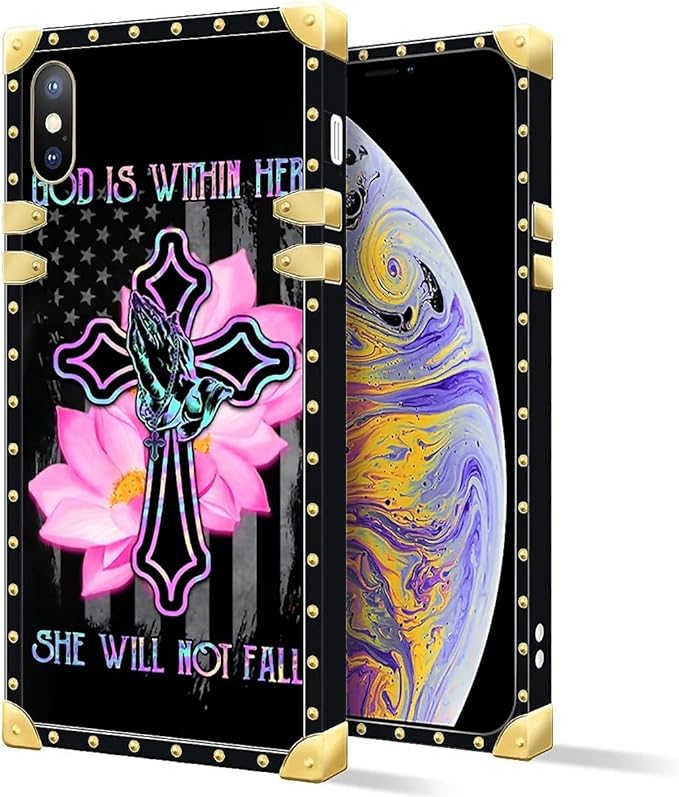 Compatible with iPhone XR Case, Praying Cross Hands Luxury Golden Decoration for Girl Women Soft TPU Shockproof Protective Hard PC Back for iPhone XR