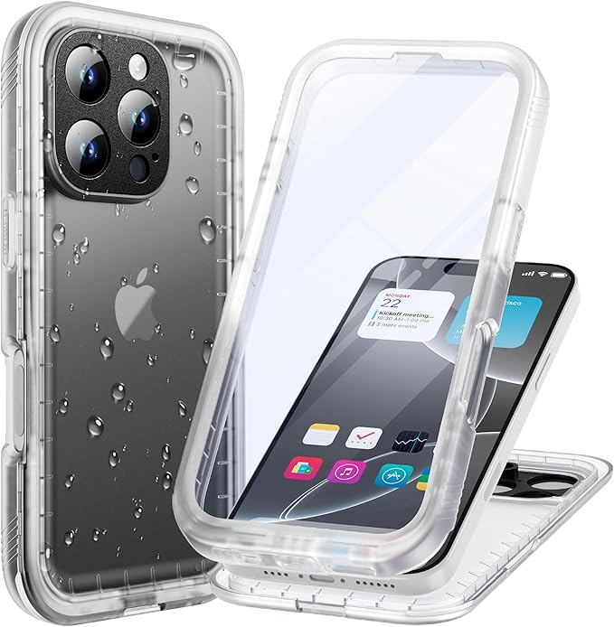 Cozycase for iPhone 16 Pro Max Case Waterproof - 360 Heavy Duty with Screen/Camera Protector Shockproof IP68 Underwater Dustproof Water Dust Shock Proof Full Body/Front and Back Case Frosted Clear