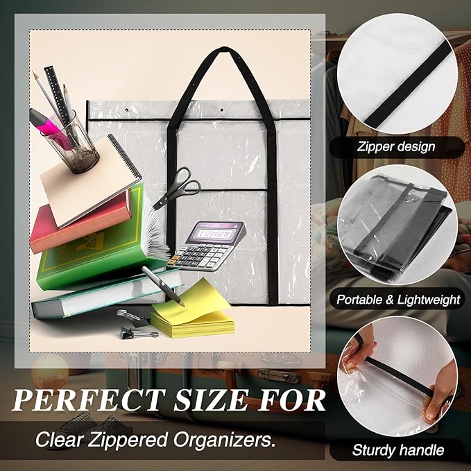 Windyun 2 Pack Large Poster Storage Bag 48" x 36" Bulletin Board Holder Art Portfolio Case PVC Art Portfolio Container Bulletin Board Storage Box with Pocket for Classroom Teacher Organization(Black)