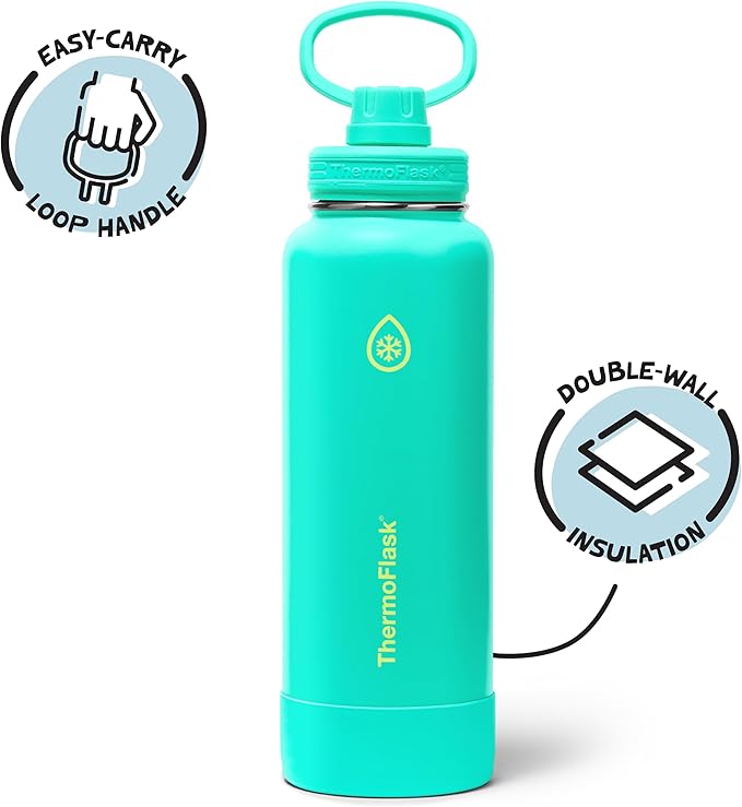 ThermoFlask 40 oz Double Wall Vacuum Insulated Stainless Steel Water Bottle with Spout Lid, Screamin' Green