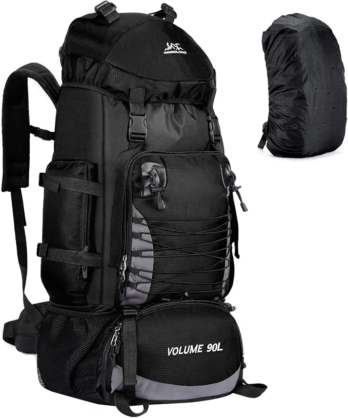 90L Hiking Backpack, Waterproof Camping Bag with Rain Cover, Lightweight Backpacking Back Pack